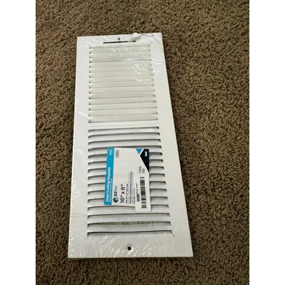 New EZ-FLO 16 x 6 Inch (Duct Opening) White Air Vent Cover for Wall or Ceiling,